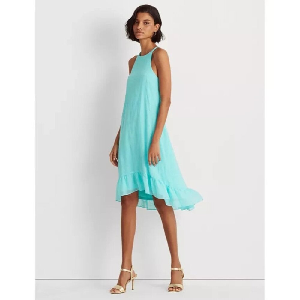 Lauren Ralph Lauren Petite Eyelet Sleeveless Shift Dress Aqua Blue Size 12P $135